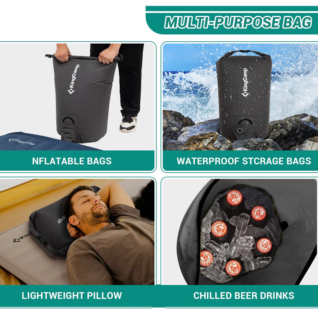 Kingcamp Air Pump Sack, Roll Top Compression Pump Bag For Inflation Sleeping Mats, Ultralight Pump Sack For Camping Foam Sleepin