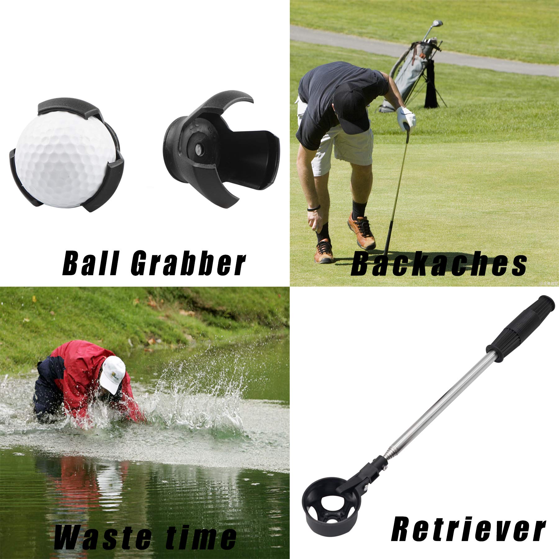 Prowithlin Golf Ball Retriever Telescopic With 2 Golf Ball Grabbers, Stainless Extendable Golf Ball Retriever For Water, Golf Gi