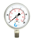Carbo Instruments Stainless Steel Pressure Gauge Dual Display (0-100 Psikpa) - 2 1-2 Glycerine Liquid Filled Water Air Oil Gas G