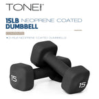 Tone Fitness 15 lb Neoprene Dumbbell Pair for Home Workouts - Non-Slip Design - Black
