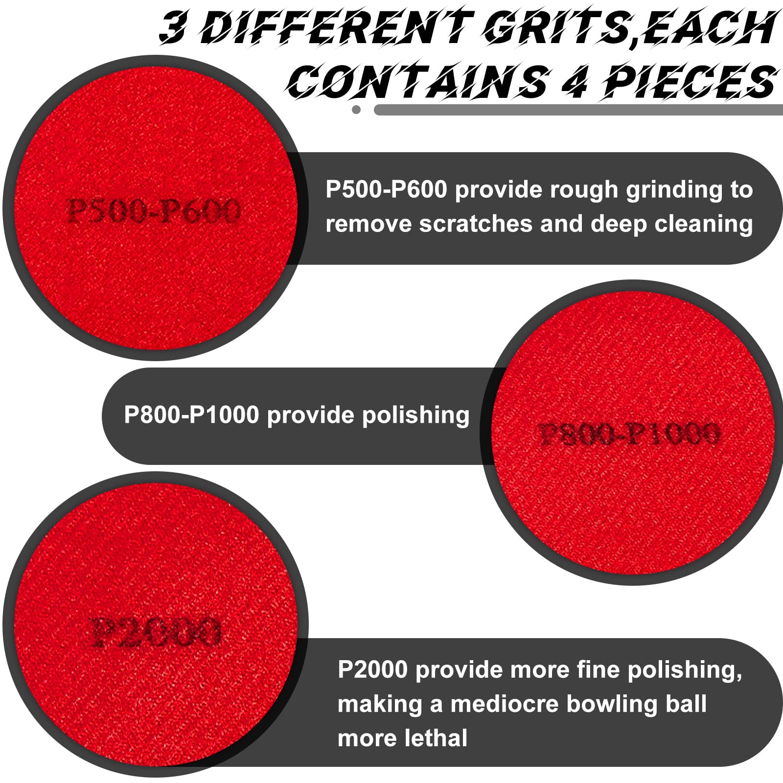 Maitys 12 Pieces Bowling Sanding Pads Bowling Ball Spinner Bowling Ball Sanding Sand Pads Resurfacing Polishing Cleaning Kit, 50