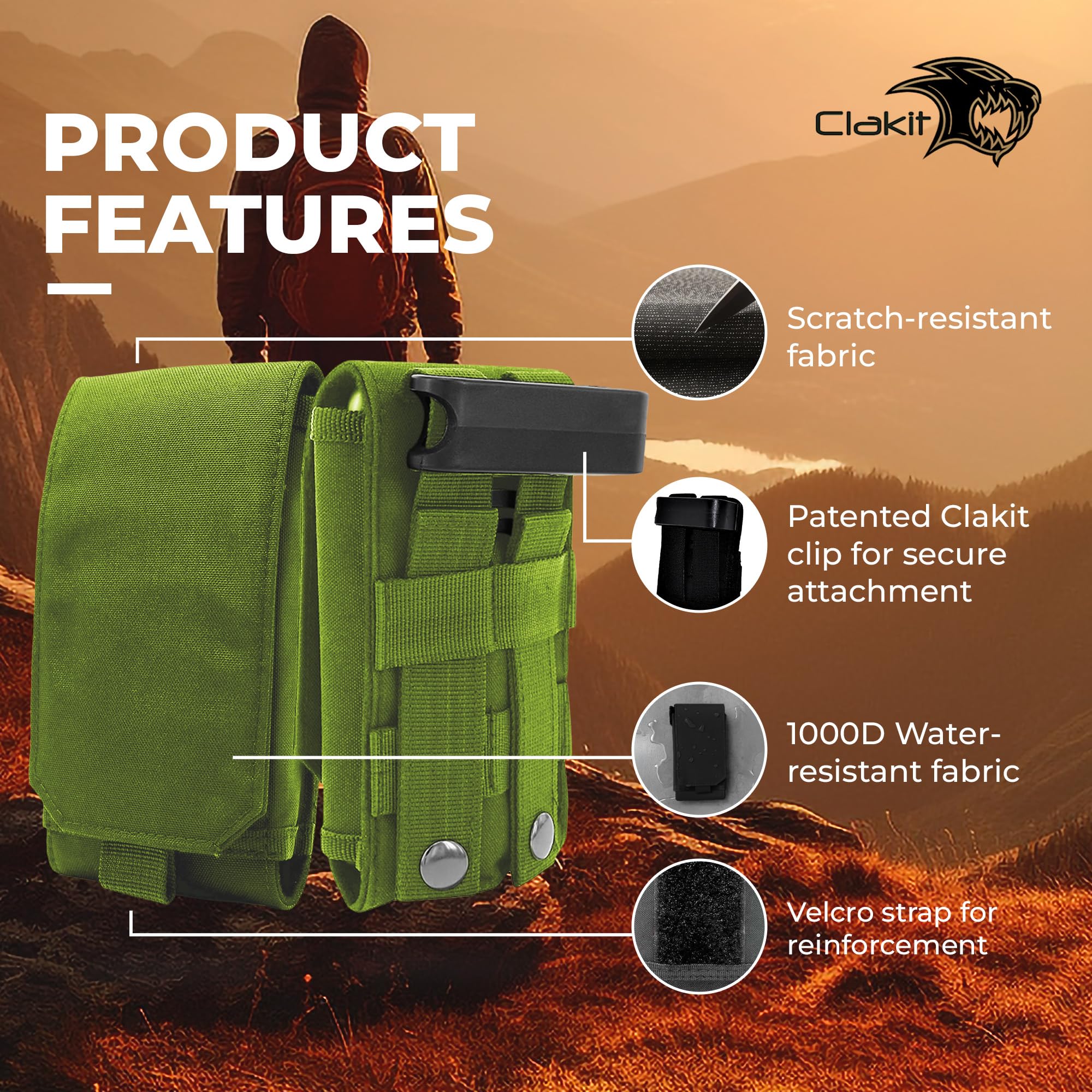Clakit Smartphone Strap Pack - Backpack Shoulder Strap Pocket (Olive) - Backpack Attachment For Hikers, Travelers, Students, And
