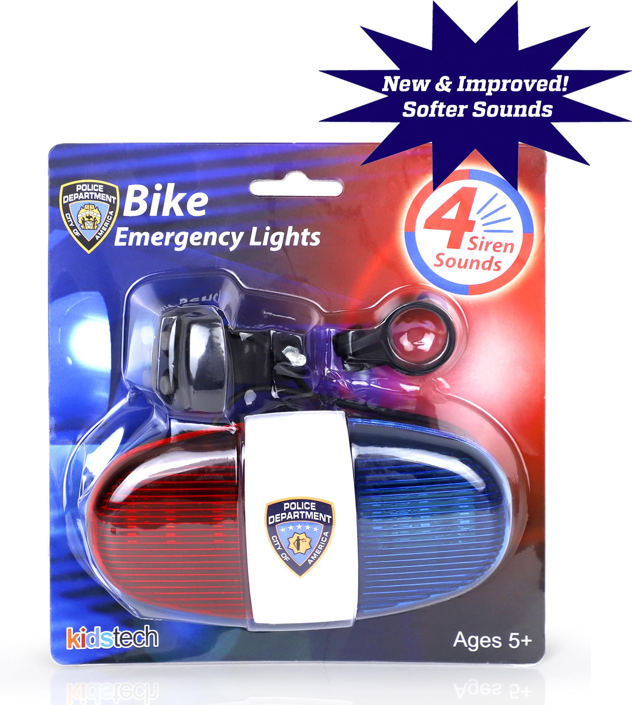 Kids Tech Bike Led Light - Police Sound Light Electronic Horn - Bicycle Siren, 5 Led Light 4 Sounds Trumpet, Warning Safety Ligh