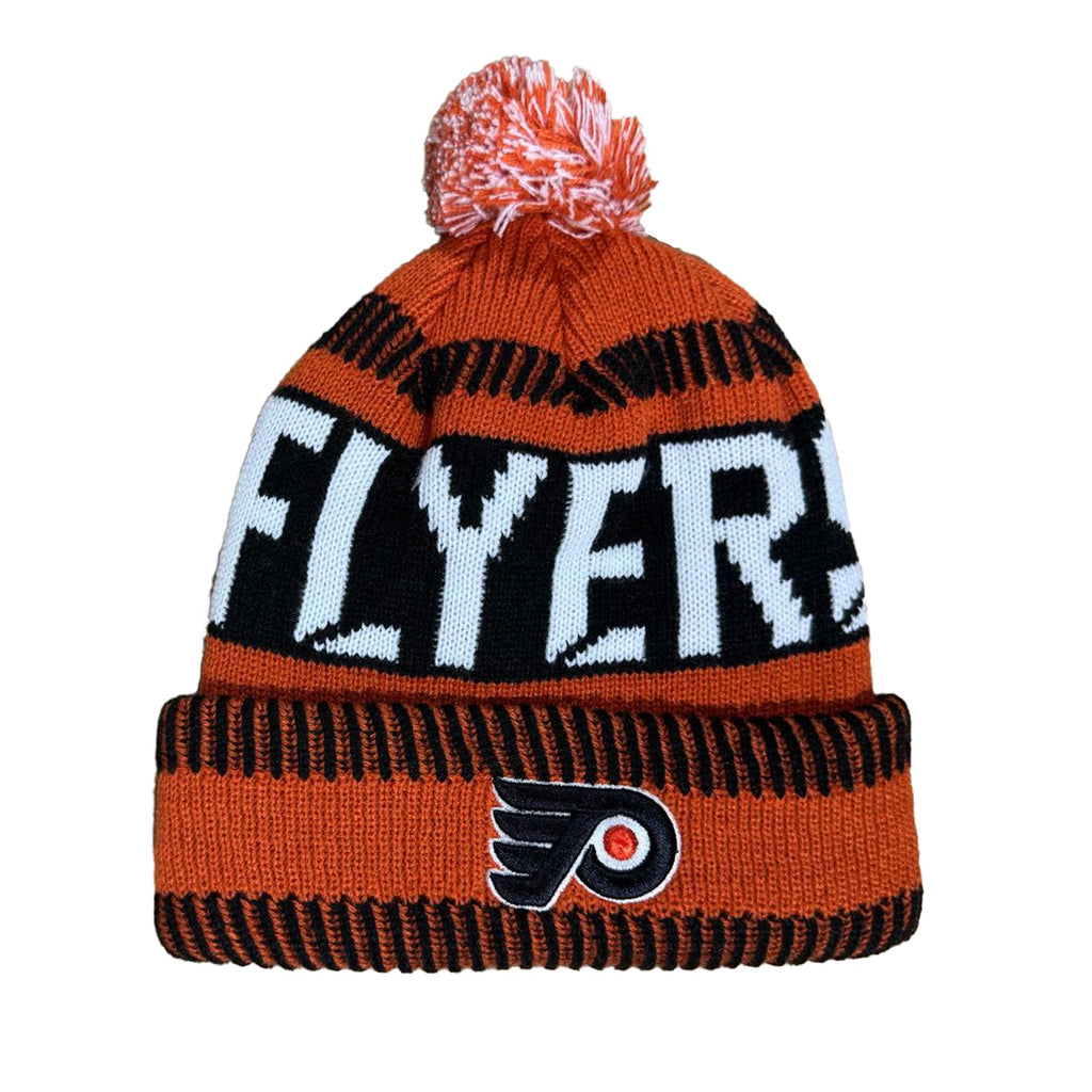 Outerstuff Nhl Kids Youth 8-20 One Size Team Color Primary Logo Sports Tech Knit Cold Weather Hockey Pom Beanie Hat - Philadelph