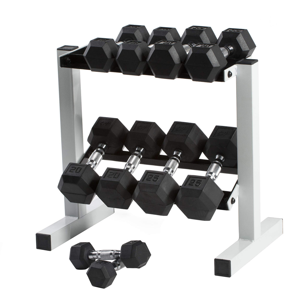 CAP Barbell Rubber Hex Dumbbell Set with Storage Rack
