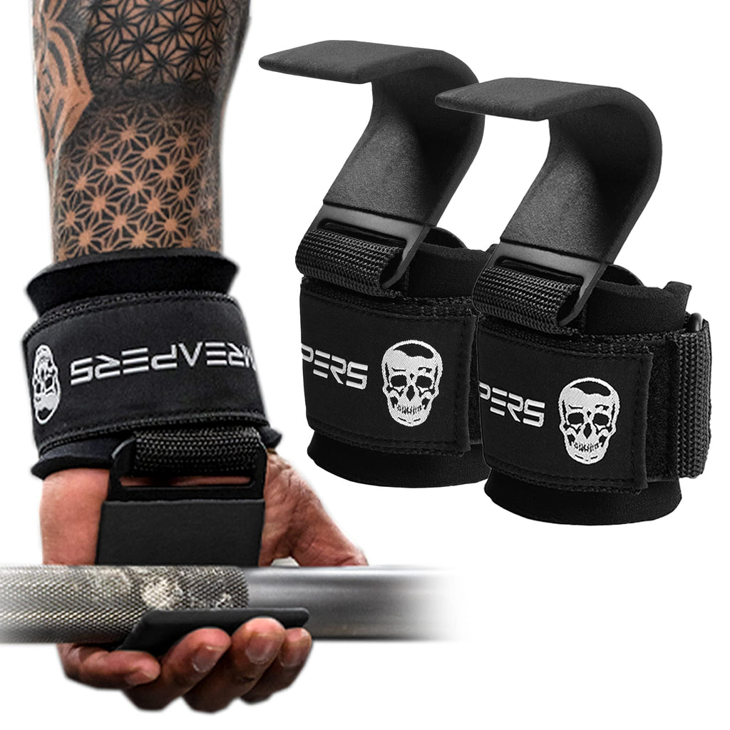 Gymreapers Weight Lifting Hooks (Pair), Heavy Duty Power Wrist Straps Hand Grip Support For Deadlifts, Pull Ups, Shrugs - Gym Gl