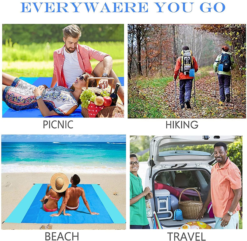 Beach Blanket, Beach Mat Sand Free Waterproof 79'' X 83'' Suitable For 4-7 Adults, Waterproof Lightweight Picnic Blankets For Tr