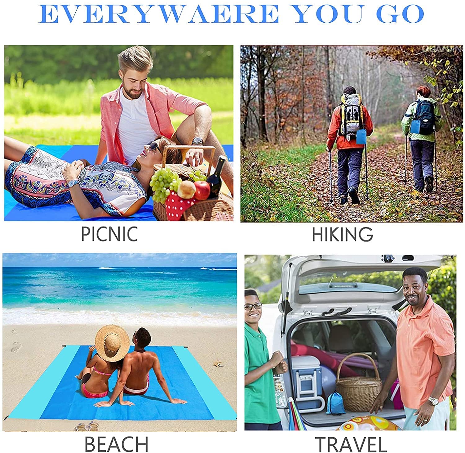 Beach Blanket, Beach Mat Sand Free Waterproof 79'' X 83'' Suitable For 4-7 Adults, Waterproof Lightweight Picnic Blankets For Tr