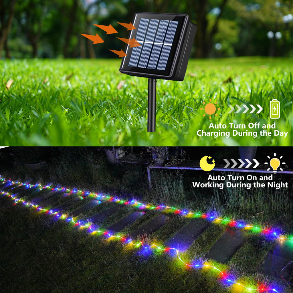 Yeguo Christmas Lights Solar, 2 Pack Each 33Ft 100 Led Rope Lights Outdoor Waterproof, 8 Modes String Lights Clear Pvc Tube For