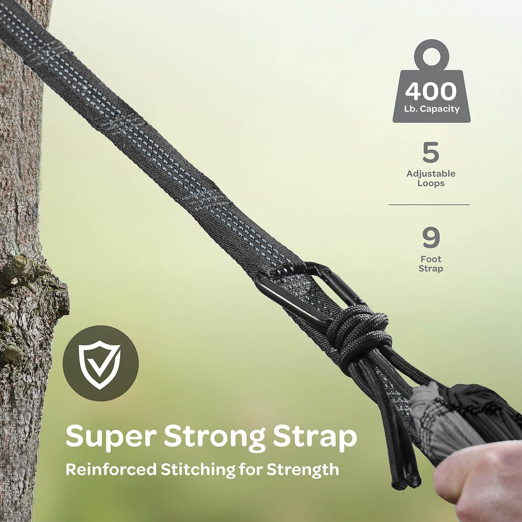Durable Hammock 400 Lb Capacity, Lightweight Nylon Camping Hammock Chair - Double Or Single Sizes W/ Tree Straps And Attached Ca