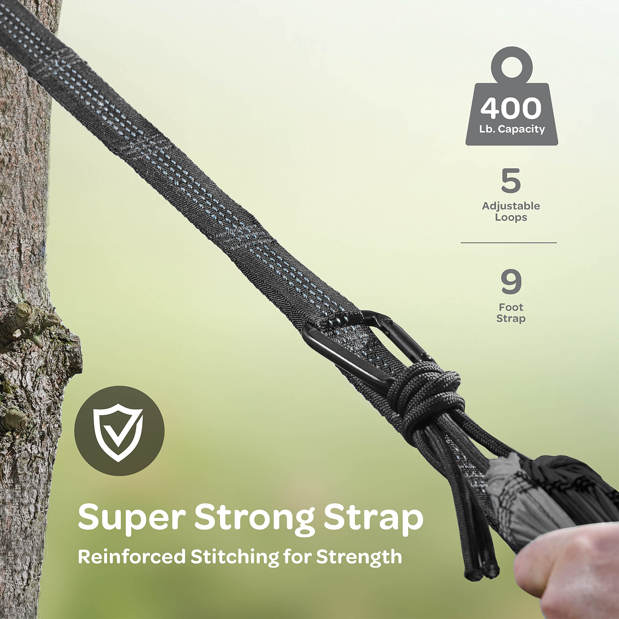 Durable Hammock 400 Lb Capacity, Lightweight Nylon Camping Hammock Chair - Double Or Single Sizes W/ Tree Straps And Attached Ca