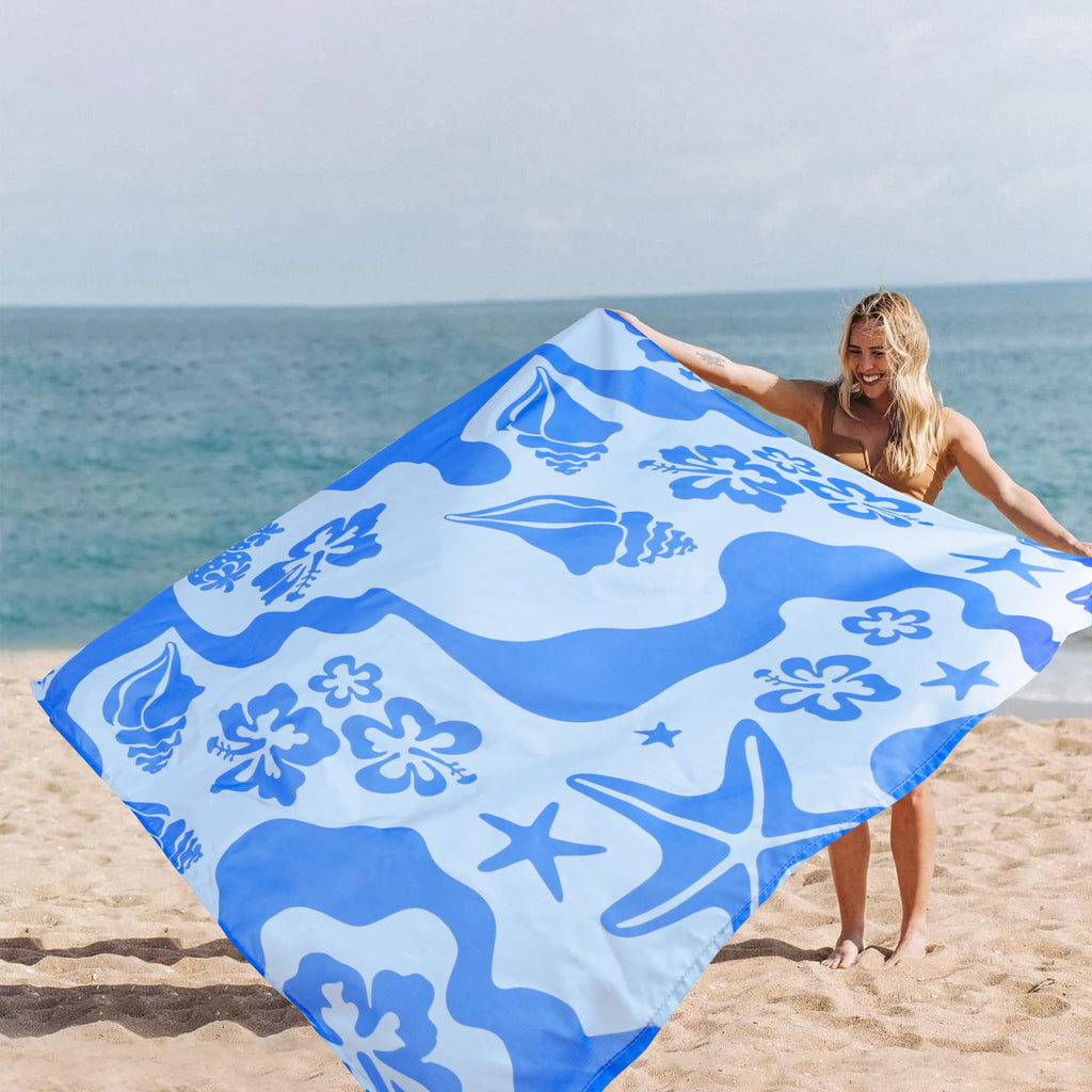 Skynautre Waterproof Sandproof Beach Blanket, 110''  118'' Oversized Sand Free Beach Mat With 4 Stakes & Storage Bag, Extra Larg