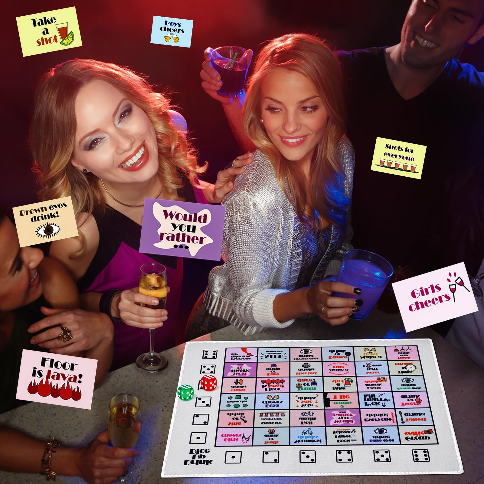 Fofeadm Drinking Games for Adults, Rubber Mat Drinking Board Game, Funny Party Interactive Drinking Games for Game Night, Birthd