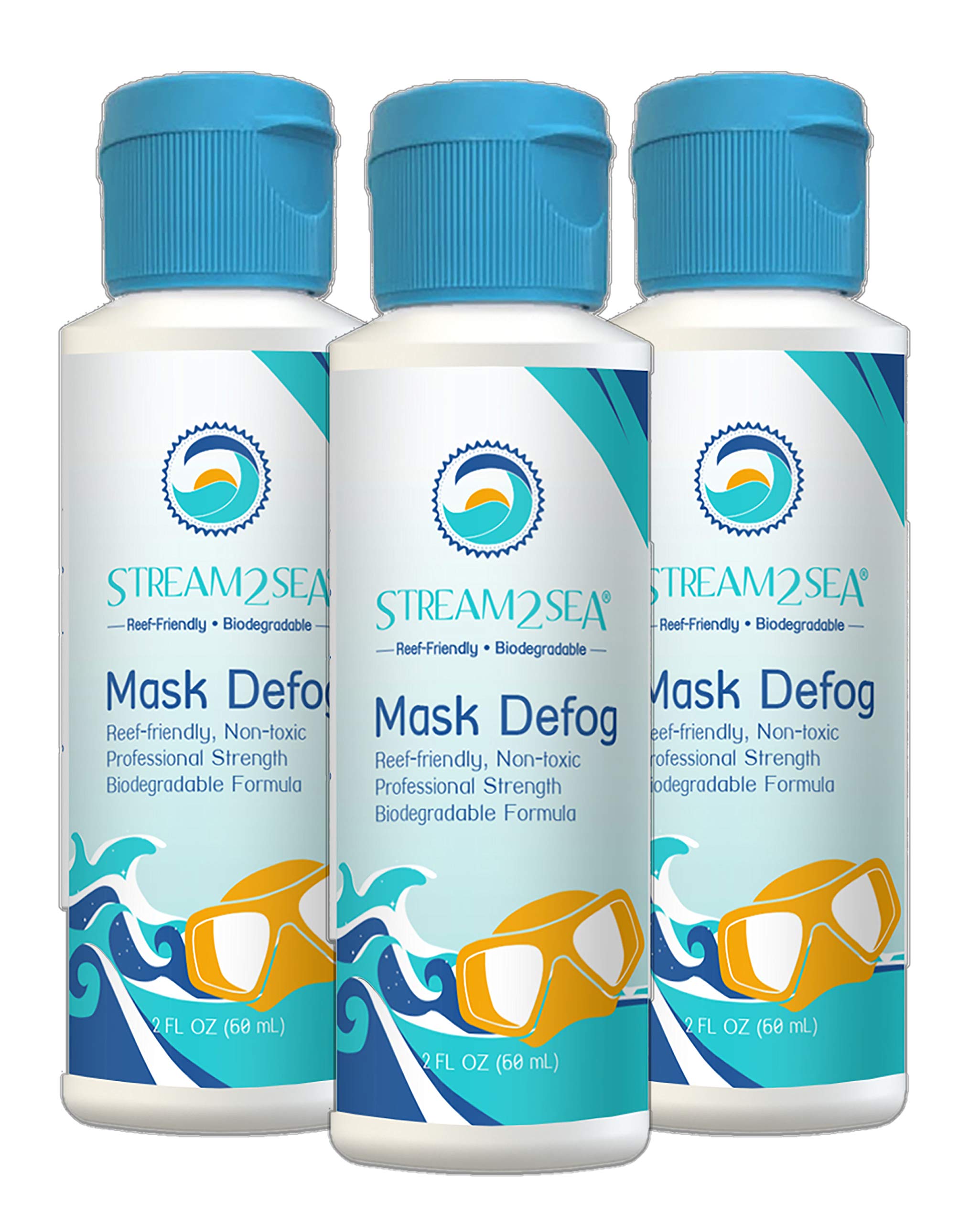 Stream2Sea Mask Defog Biodegradable Defogger Coating, Reef Friendly Anti Fog Mask For Glasses, Snorkel Mask, Scuba Divers, Ski G