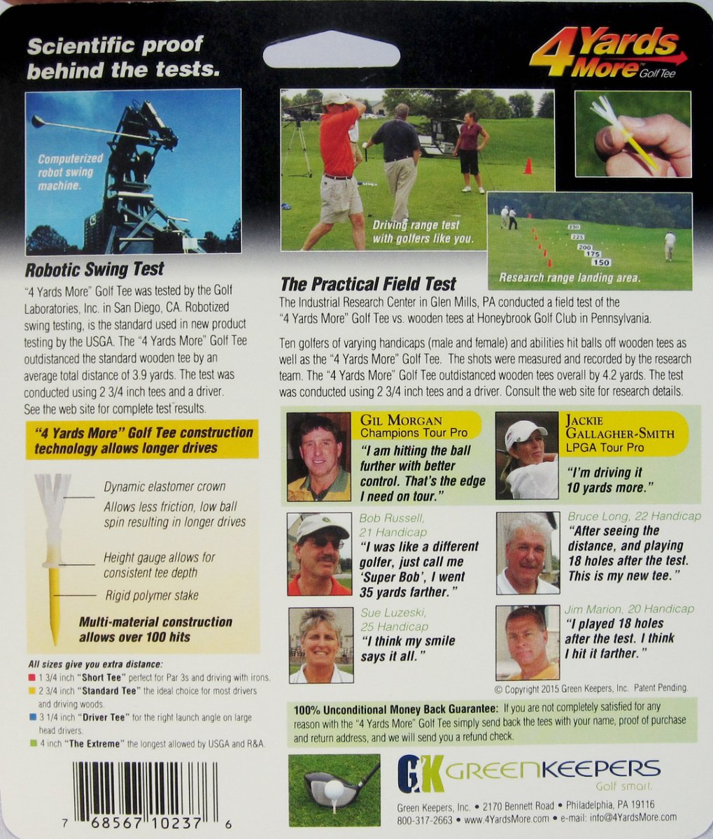 4 Yards More Golf Tee - 2 3/4'' - Yellow (4 Tees)