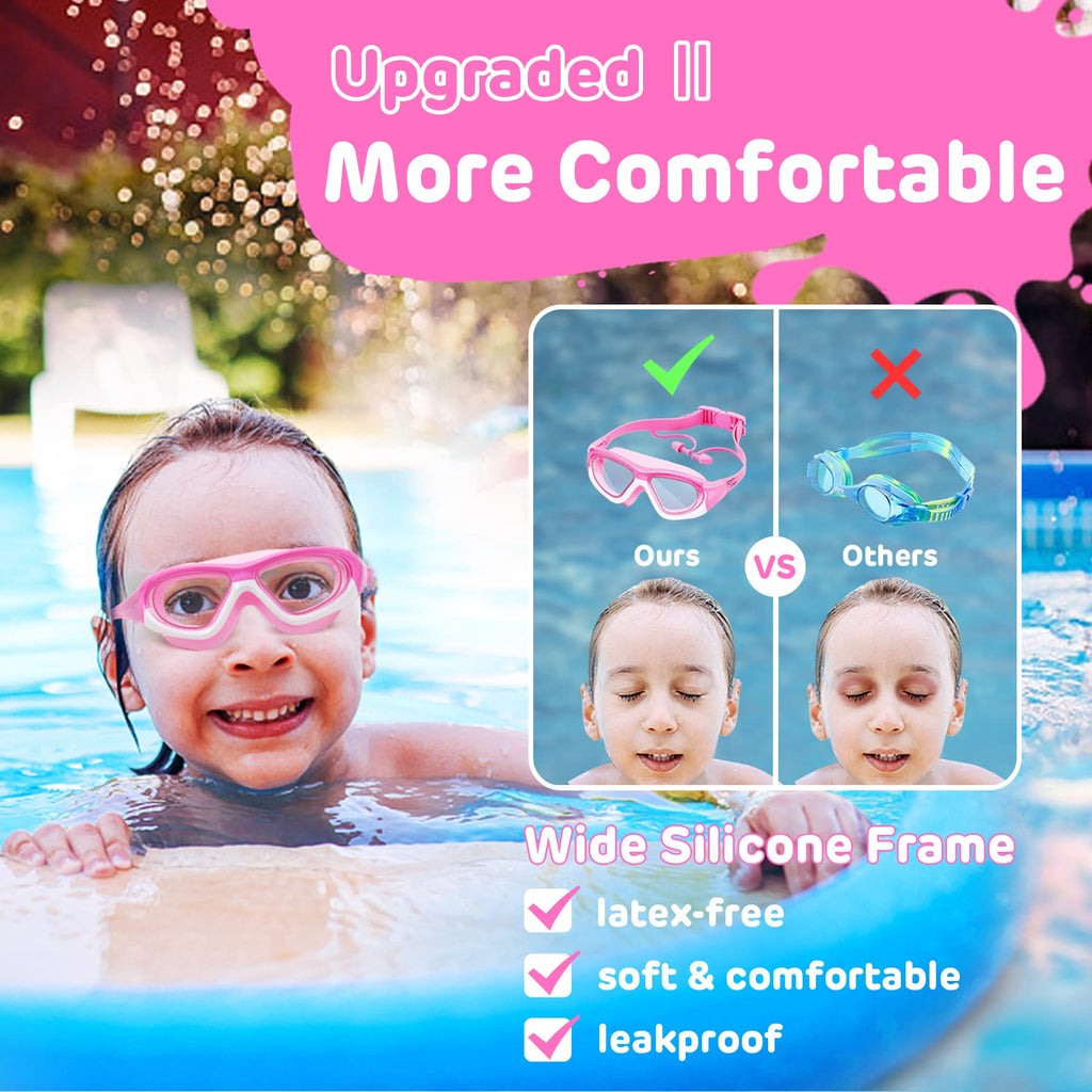 Vvinca Kids Swim Goggles, 2 Pack Swimming Goggles Wide View Anti-Fog Anti-Uv Pool Goggles, No Leak Quick Adjustable Strap Swimmi