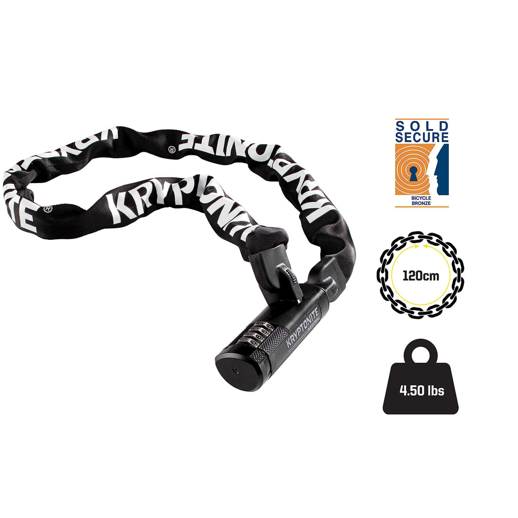 Kryptonite Keeper 712 Combo Bike Chain Lock, 4 Feet Long 7Mm Steel Chain Heavy Duty Anti-Theft Bicycle Chain Lock, 4-Digit Reset