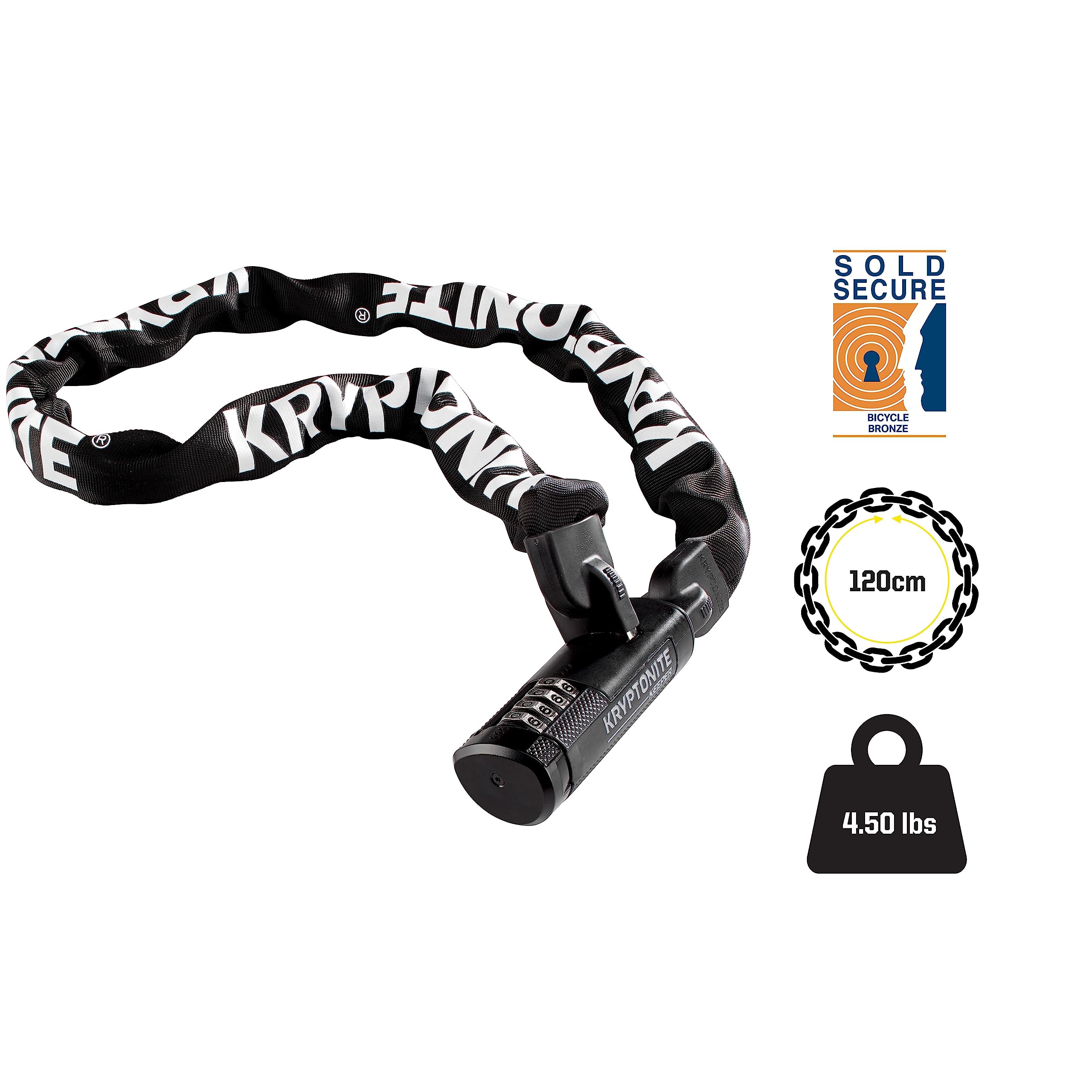 Kryptonite Keeper 712 Combo Bike Chain Lock, 4 Feet Long 7Mm Steel Chain Heavy Duty Anti-Theft Bicycle Chain Lock, 4-Digit Reset