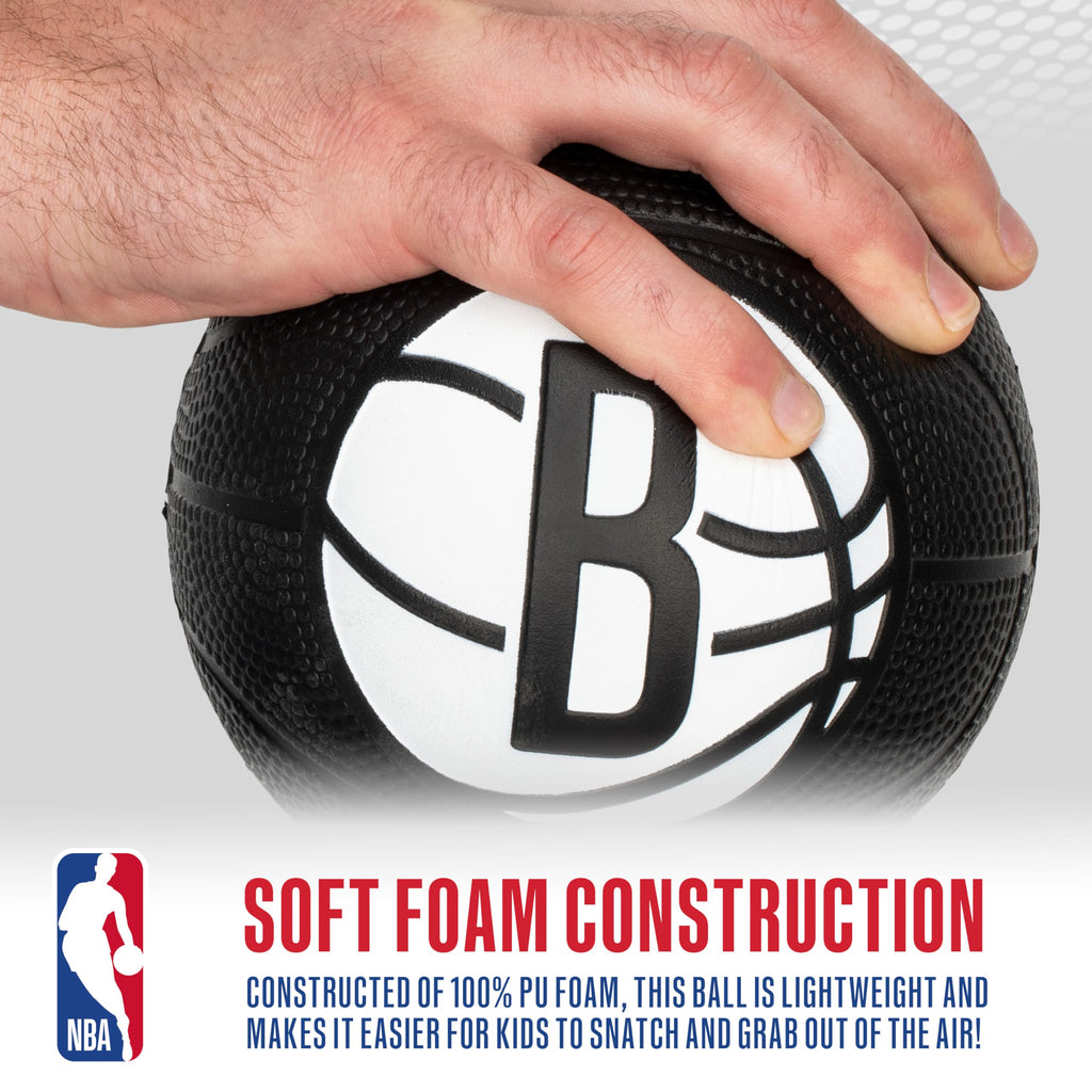 Franklin Sports Nba Brooklyn Nets Mini Foam Basketball - Kids 5.5'' Inch Toy Basketball For Over The Door + Mini Indoor Hoops -