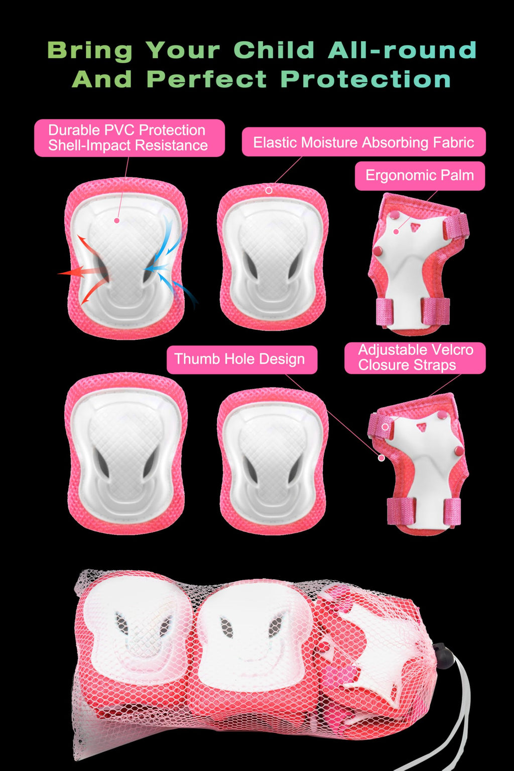 XJD Kids Bike Helmet,Multi-Sport Protective Gear Set for 3-5-8-14 Years Boys Girls with Knee and Elbow Pads Wrist Guards fit Rol