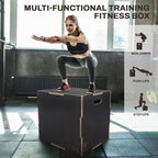 Fitvids 3 In 1 Non-Slip Wooden Plyo Box Plyometric Box Jumping Exercise, 20X24X30 Inches, Gray