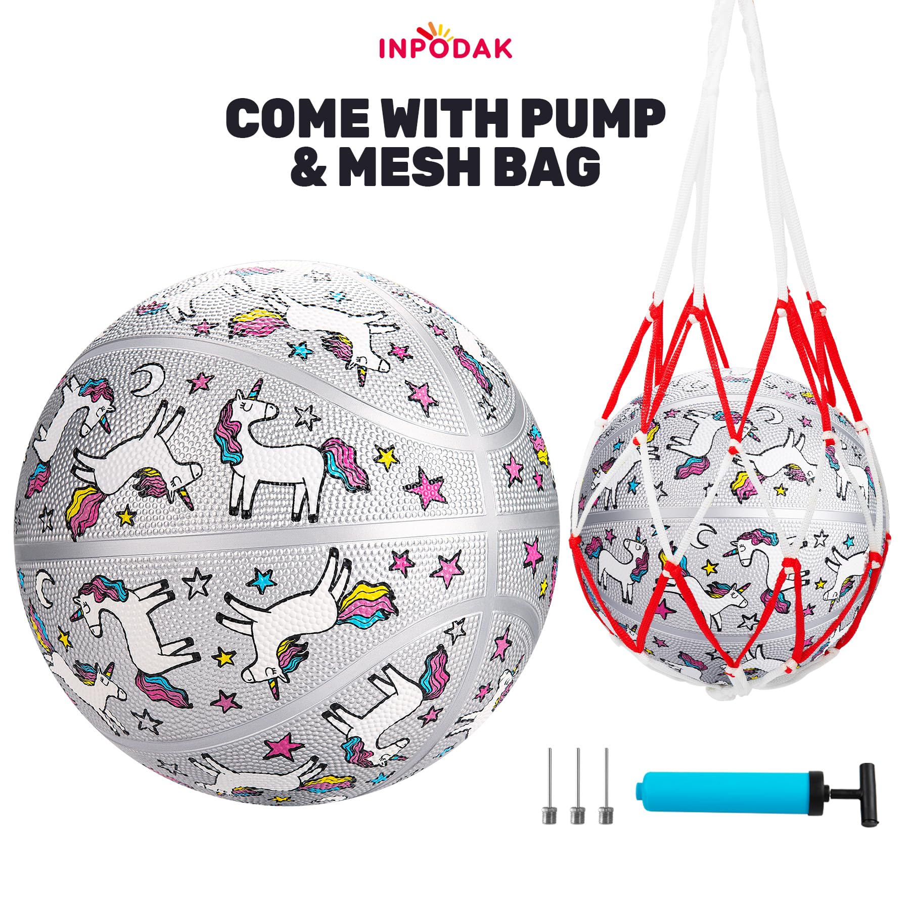 Inpodak Basketball 27.5 Inches Size 5 Unicorn Street Junior Basketball Classic Sport Ball Game Indoor Outdoor For Girl Kids Teen