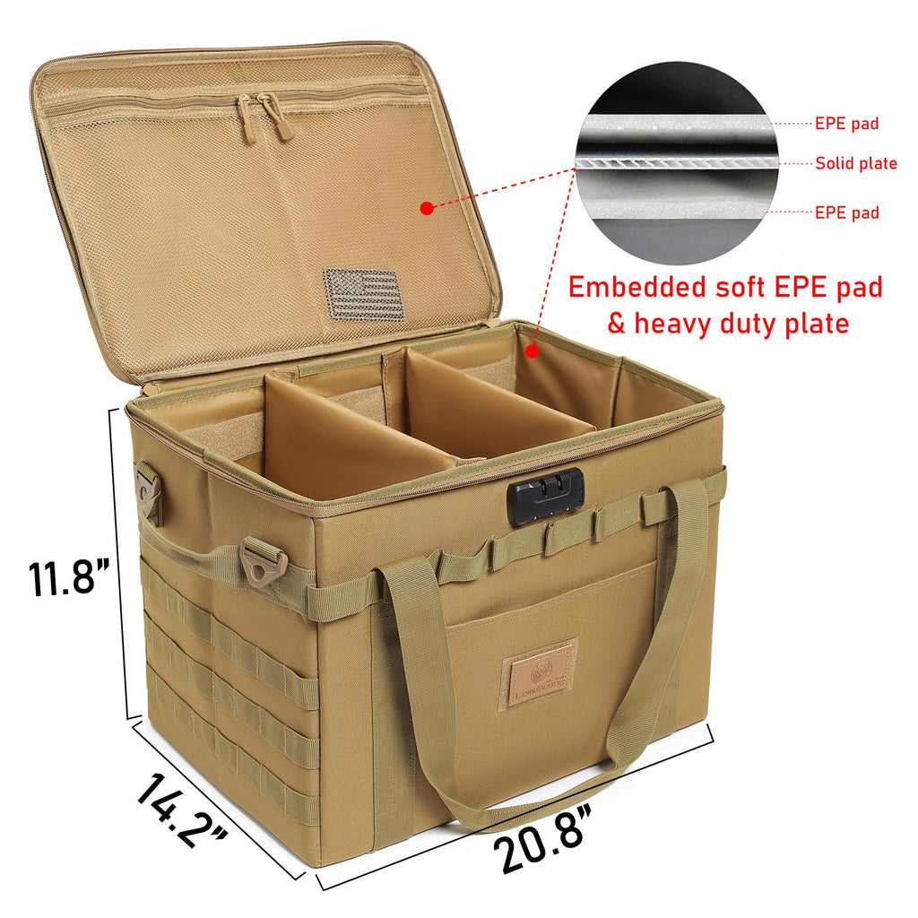 Lemubeane Tactical Camping Storage Bag - 57L Utility Tote Bag Organizer With Combination Lock And Shoulder Straps (Tan, 57L)