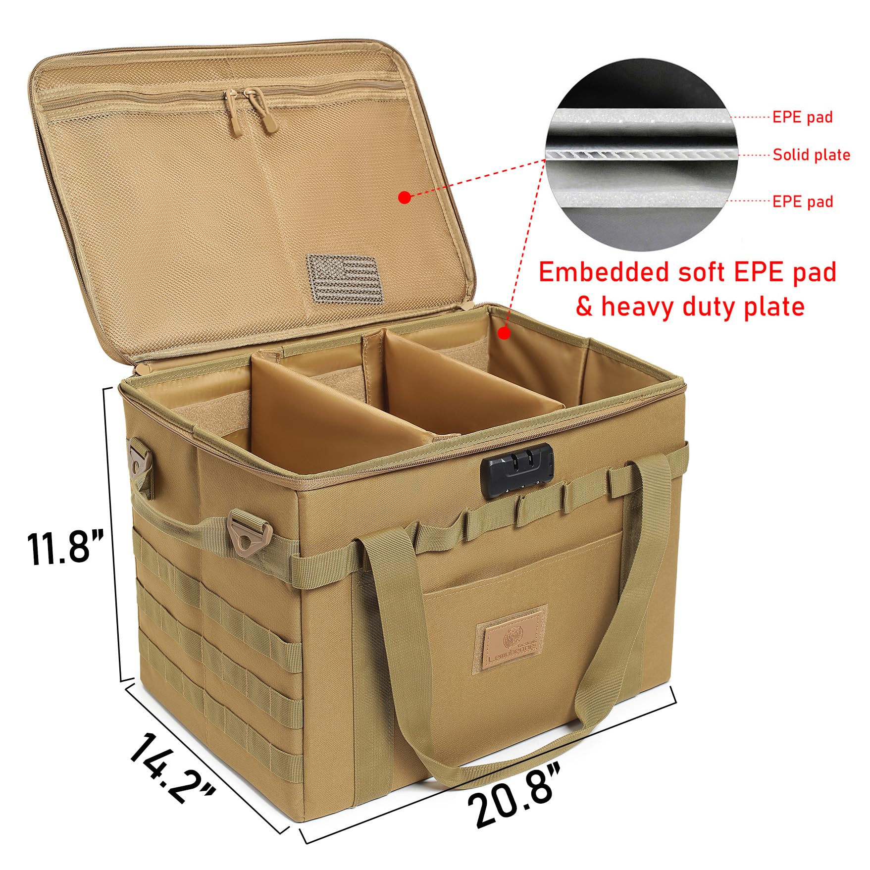 Lemubeane Tactical Camping Storage Bag - 57L Utility Tote Bag Organizer With Combination Lock And Shoulder Straps (Tan, 57L)