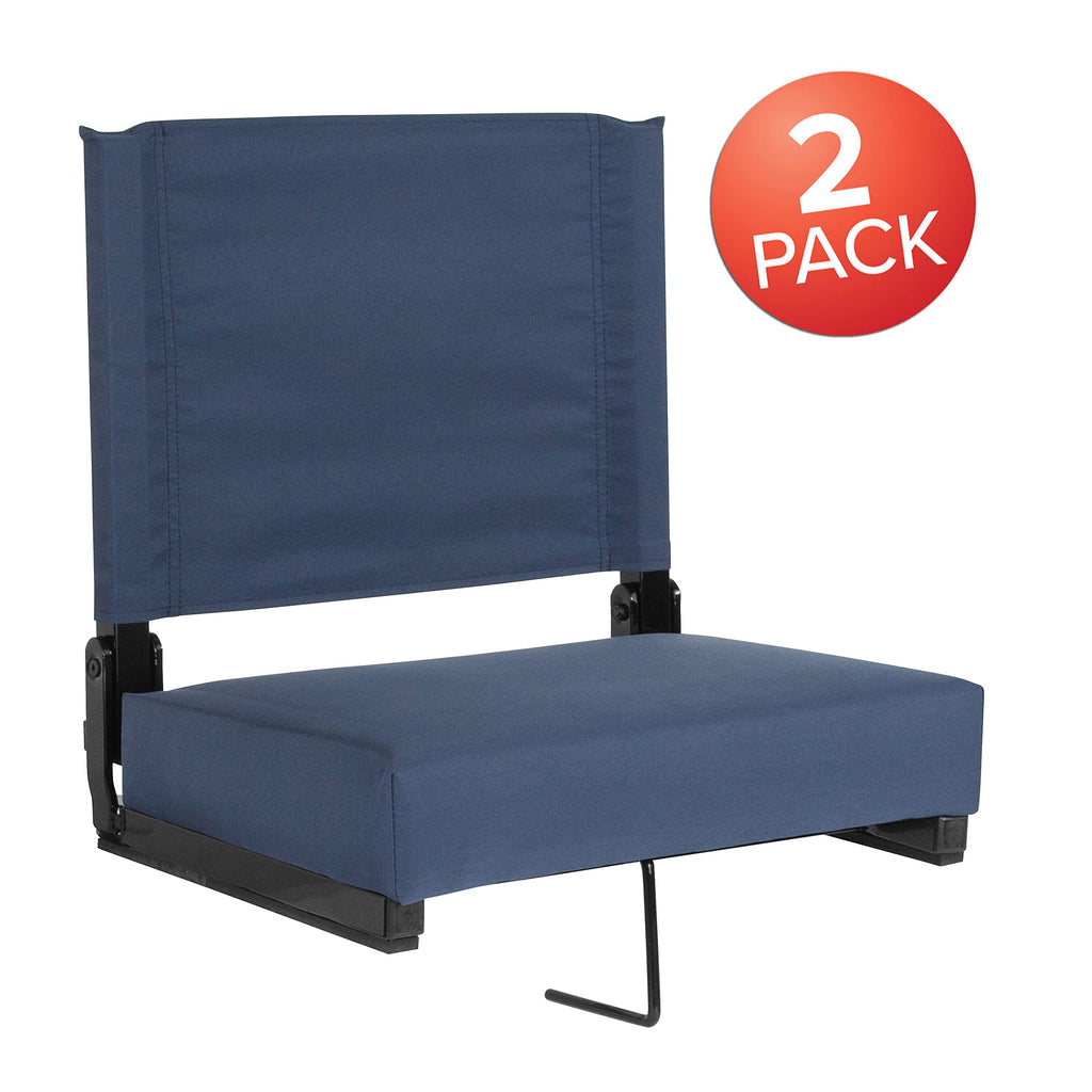 Flash Furniture Grandstand Comfort Seats By Flash - Navy Blue Stadium Chair - 2 Pack 500 Lb Rated Folding Chair - Carry Handle -