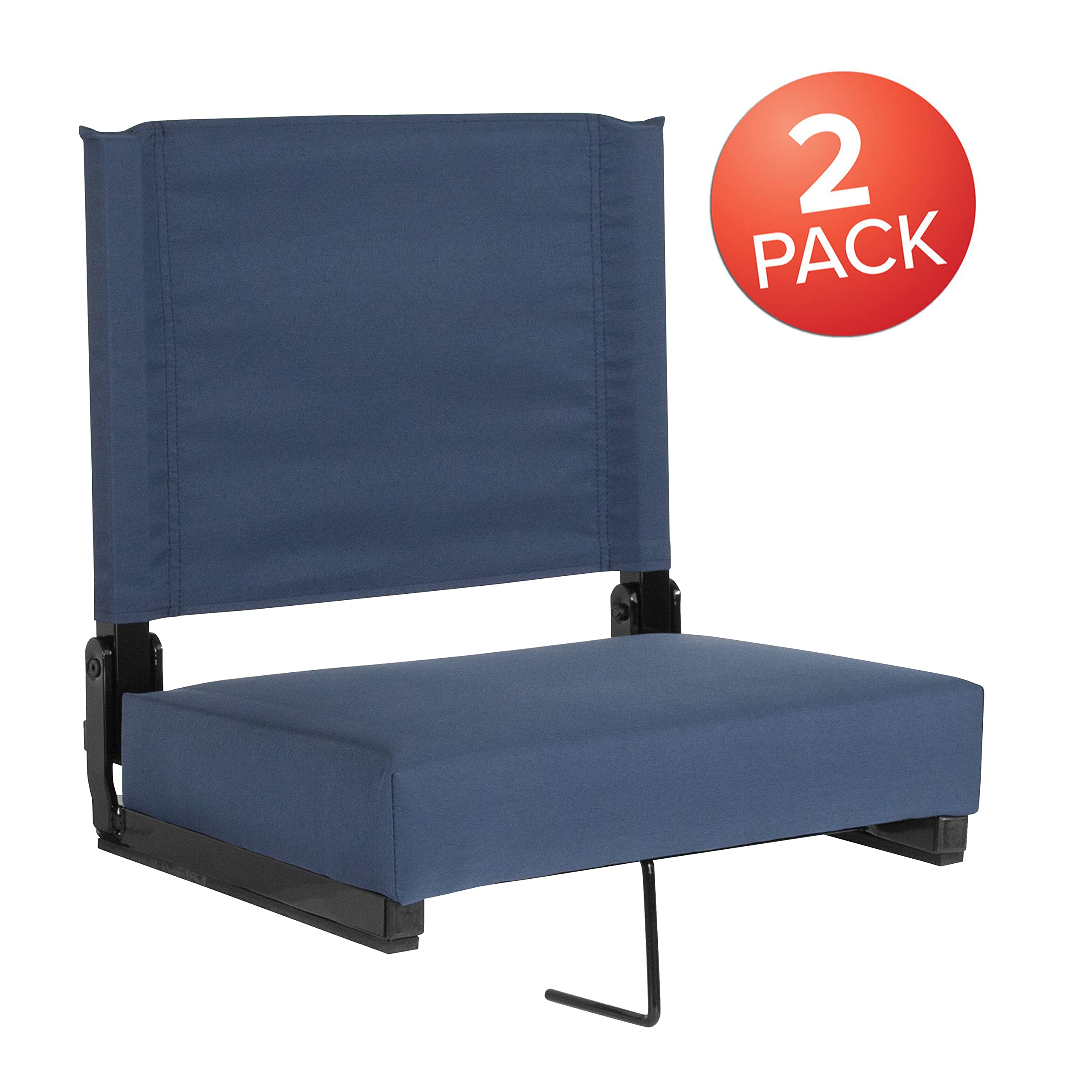 Flash Furniture Grandstand Comfort Seats By Flash - Navy Blue Stadium Chair - 2 Pack 500 Lb Rated Folding Chair - Carry Handle -