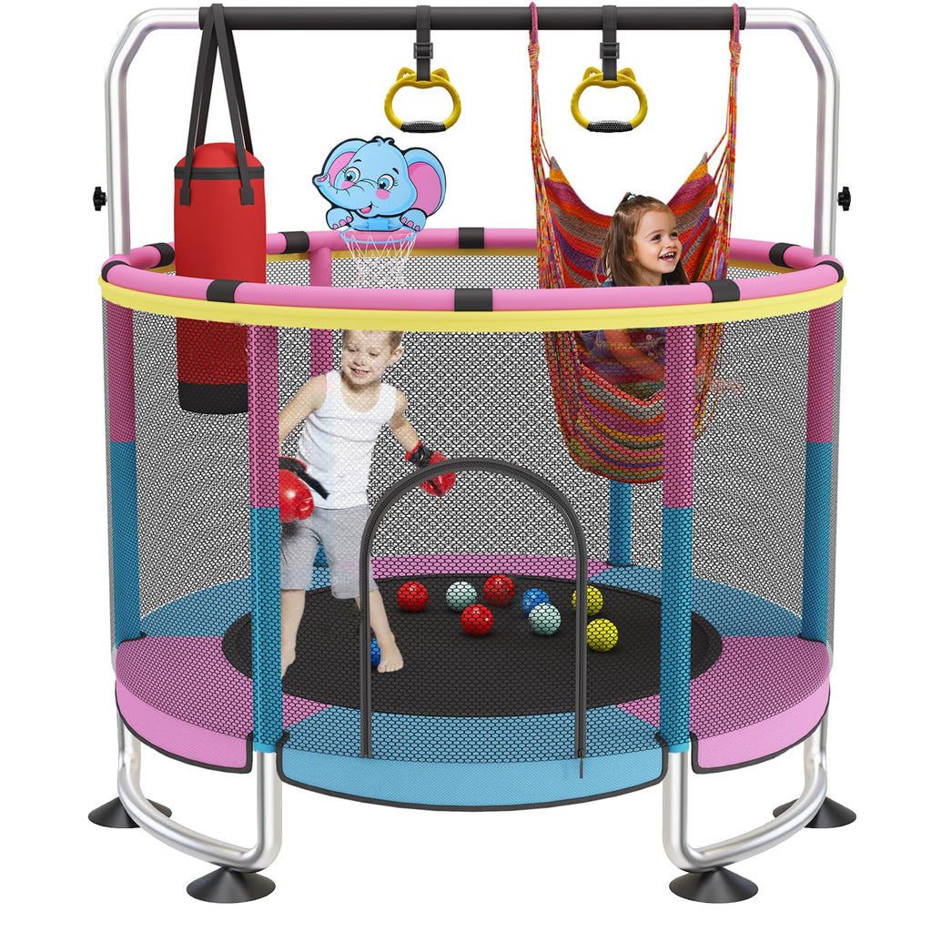 Trampoline for Kids, 60 Toddler Trampoline Indoor Outdoor, 440lbs KidsTrampoline with Enclosure Net, Upgraded Ring Legs with Adj