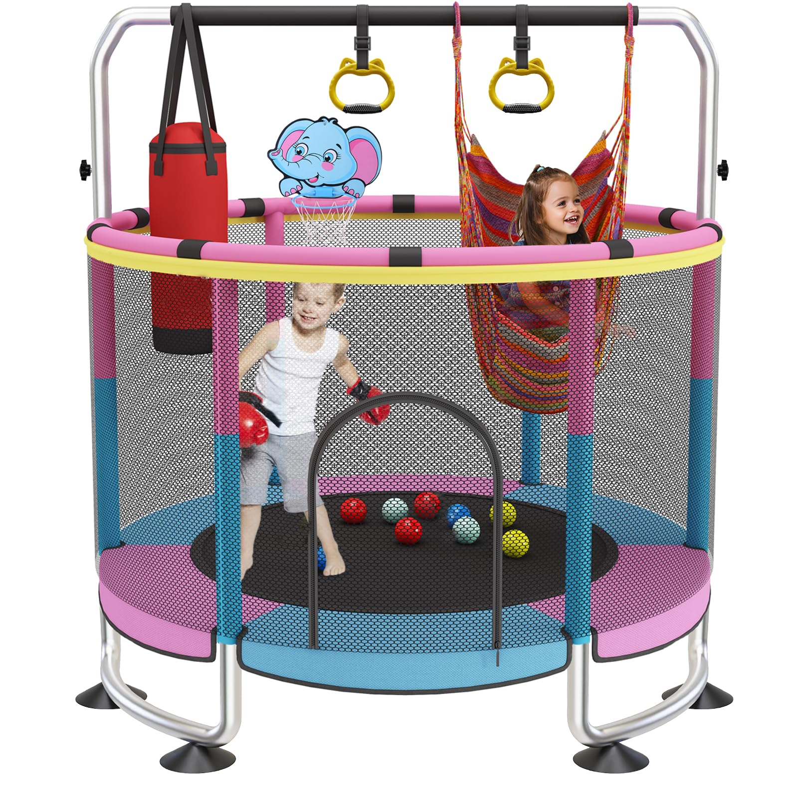Trampoline for Kids, 60 Toddler Trampoline Indoor Outdoor, 440lbs KidsTrampoline with Enclosure Net, Upgraded Ring Legs with Adj