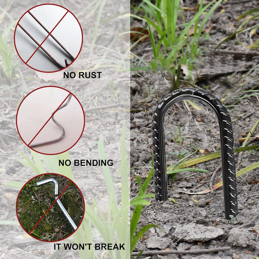Eurmax Usa U-Shaped-Rebar-Stakes-12-Inch, Ground Stakes Heavy Duty Trampoline Stakes Rebar Galvanized For Camping Tent Trampolin