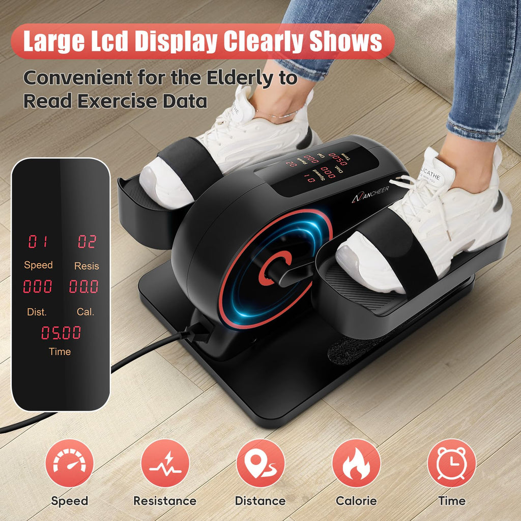 ANCHEER Under Desk Elliptical Machine, 2-in-1 Mini Exercise Bike, Digital Display, 9 Resistance Levels, 12 Speed Levels, Active