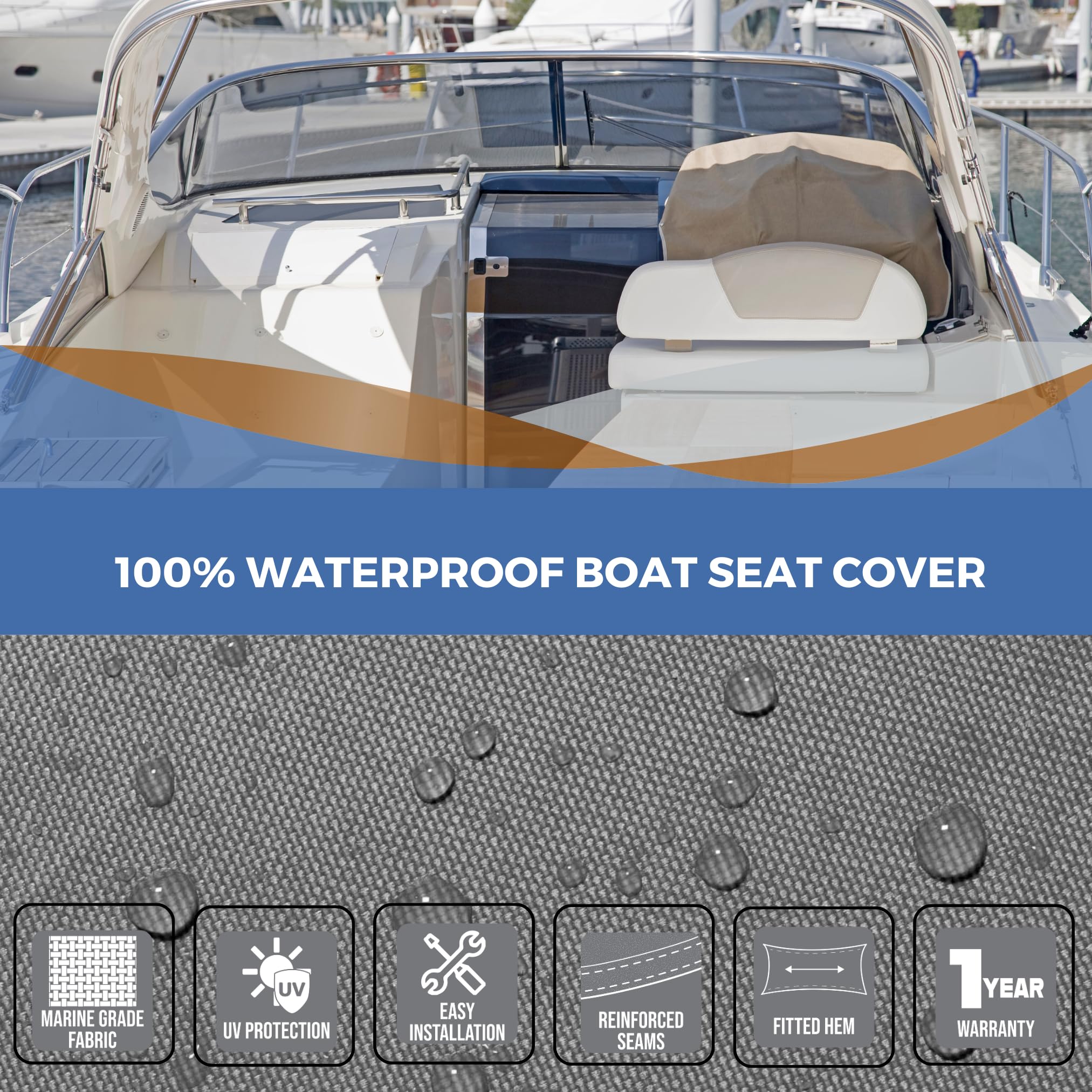 Savvycraft Waterproof Boat Swing Back Seat Cover, Leaning Post, Swingback Cooler Boat Seat Cover 20'' Dx 36'' W X 36'' H Gray