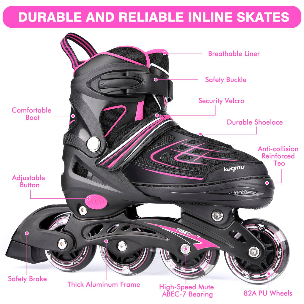 Kaqinu Adjustable Inline Skates, Outdoor Inline Skates With Full Illuminating Wheels For Women, Kids, Girls And Boys (Pink, S)