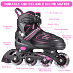 Kaqinu Adjustable Inline Skates, Outdoor Inline Skates With Full Illuminating Wheels For Women, Kids, Girls And Boys (Pink, S)
