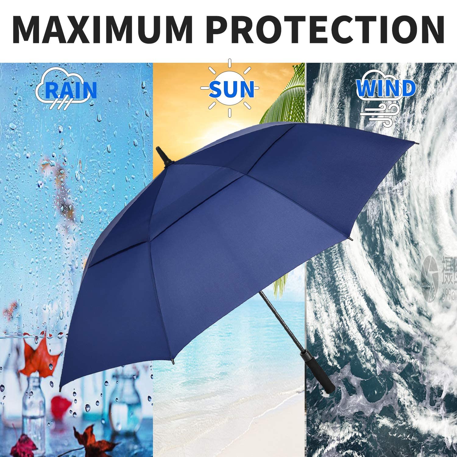 Mrtlloa 72 Inch Automatic Open Navy Blue Golf Umbrella, Extra Large Oversize Double Canopy Vented Windproof Waterproof Stick Umb