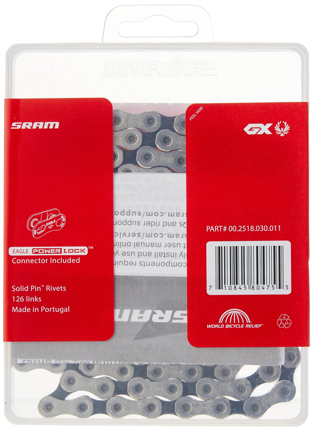 Sram Gx Eagle Hollow Pin 12-Speed Chain 126 Links With Powerlock, Silvergray