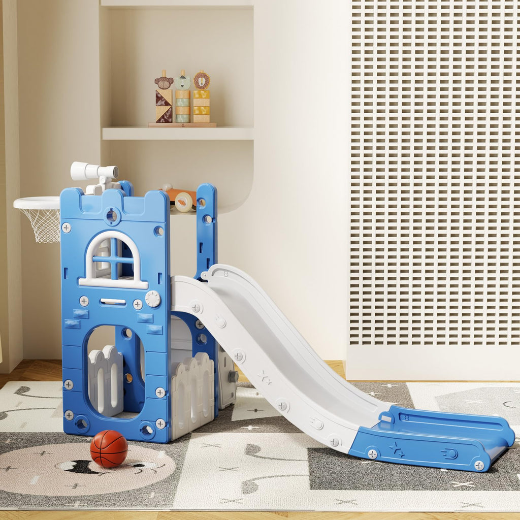 LulliSpace 6 in 1 Toddler Slide for Toddler&Kids,Kids Climber Slider for Indoor Outdoor Playground with Storage,Telescope,Basket