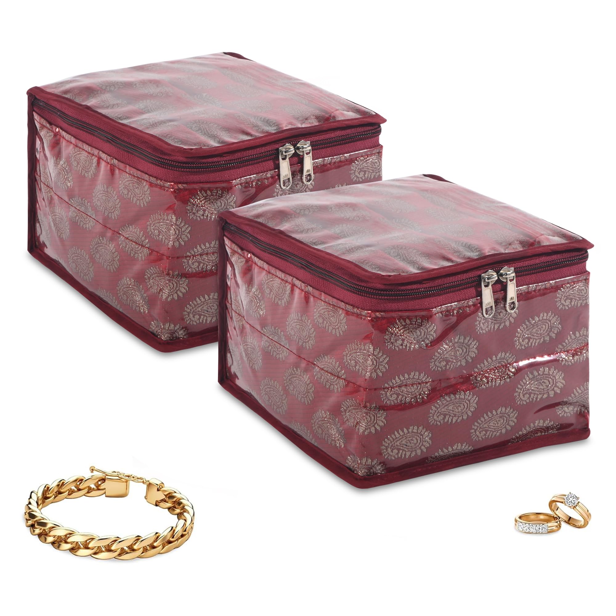 Kuber Industries 2 Pcs PVC Waterproof Small Makeup Pouch Bag with 10 Compartments | Jewellery Organisers Pouch for Storage Earri