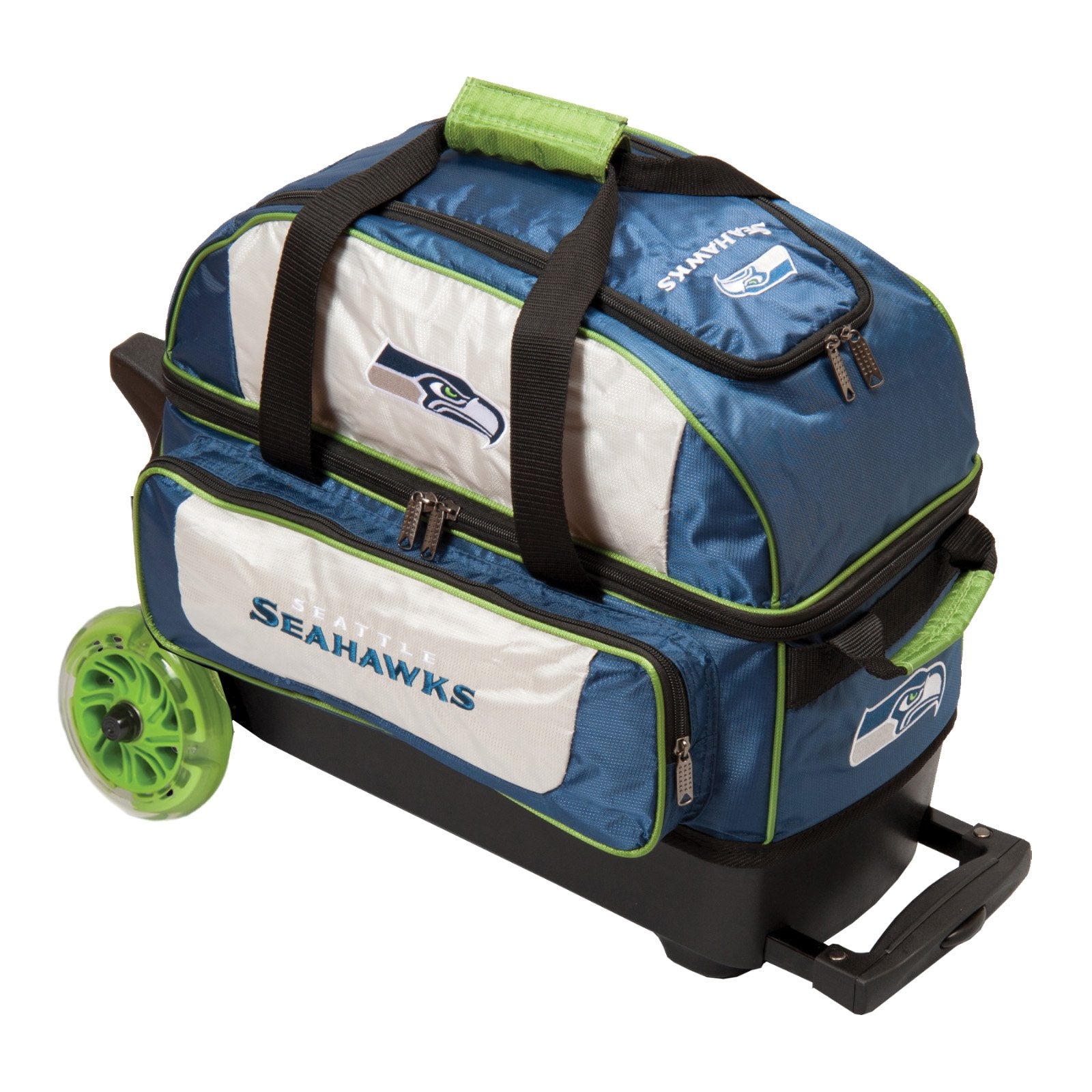 Strikeforce Bowling NFL Seattle Seahawks Two Ball Bowling Roller Bag with Ball, Shoe and Accessory Pockets