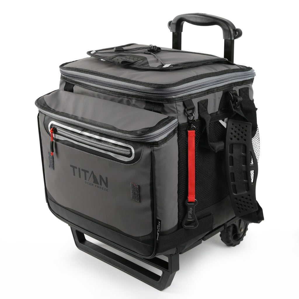 Titan by Arctic Zone Deep Freeze 60 (50+10) Can Wheeled Cooler - Collapsible Rolling Cooler with Wheels and All-Terrain Cart, Sh