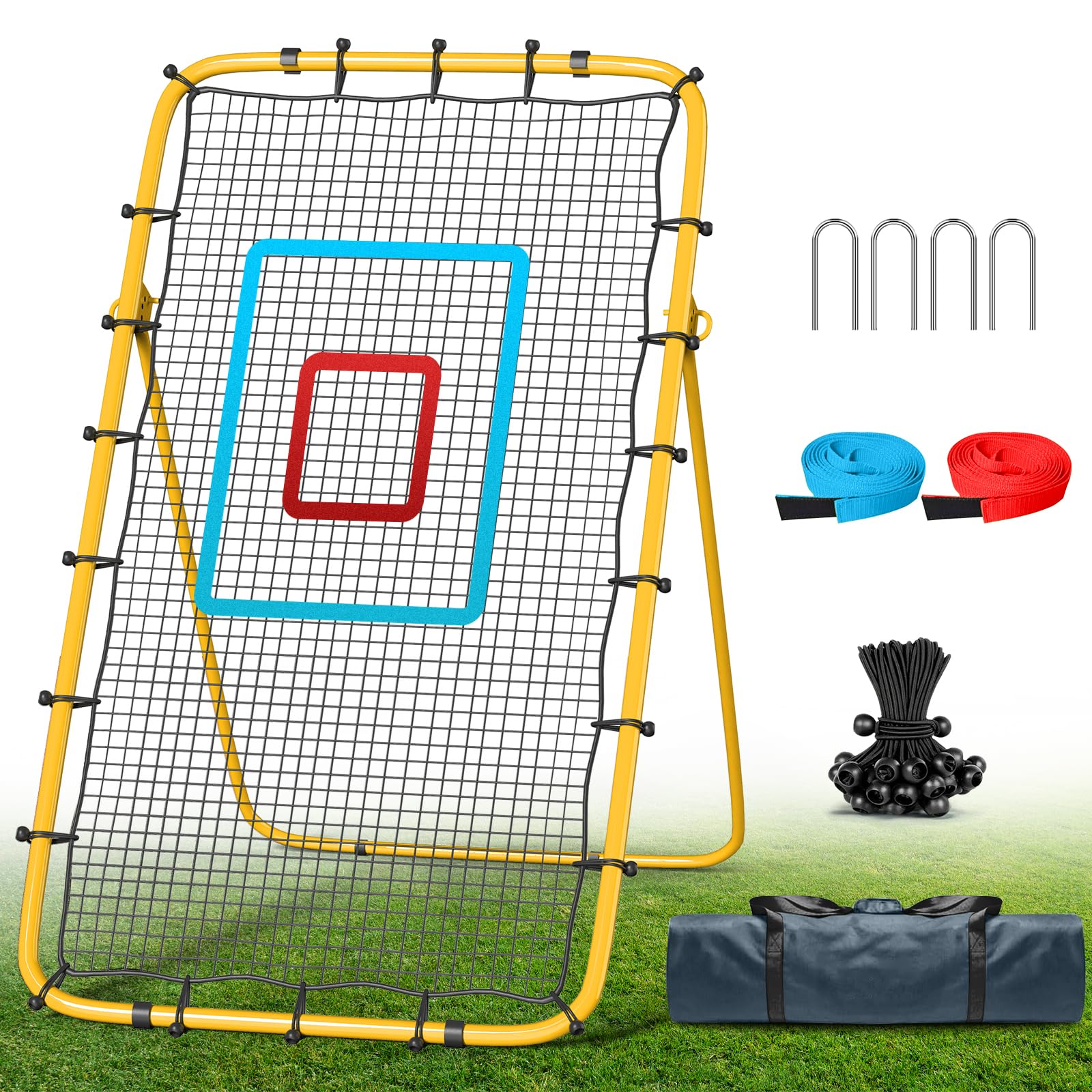 Volleyball Rebounder Net 7x4 Ft with 2 Target Stripes, 5-Angle Adjustable Rebounder Net for Practicing Digging, Setting, Spiking