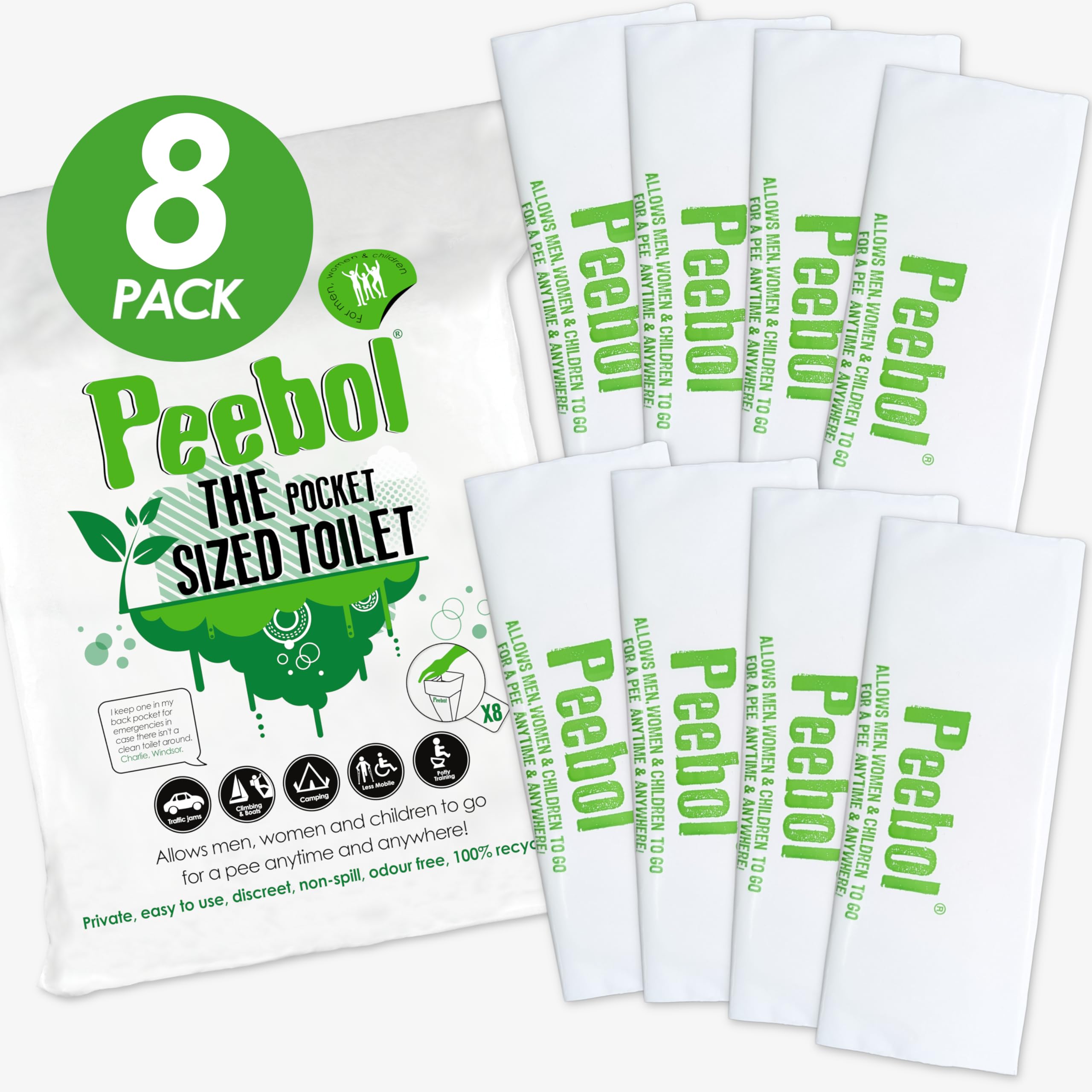 Peebol By Shewee - The Pocket-Sized Toilet - Rapidly Turns 1L Of Urine Into An Odourless, Compostable & Solid Gel. Uk Made, Disp