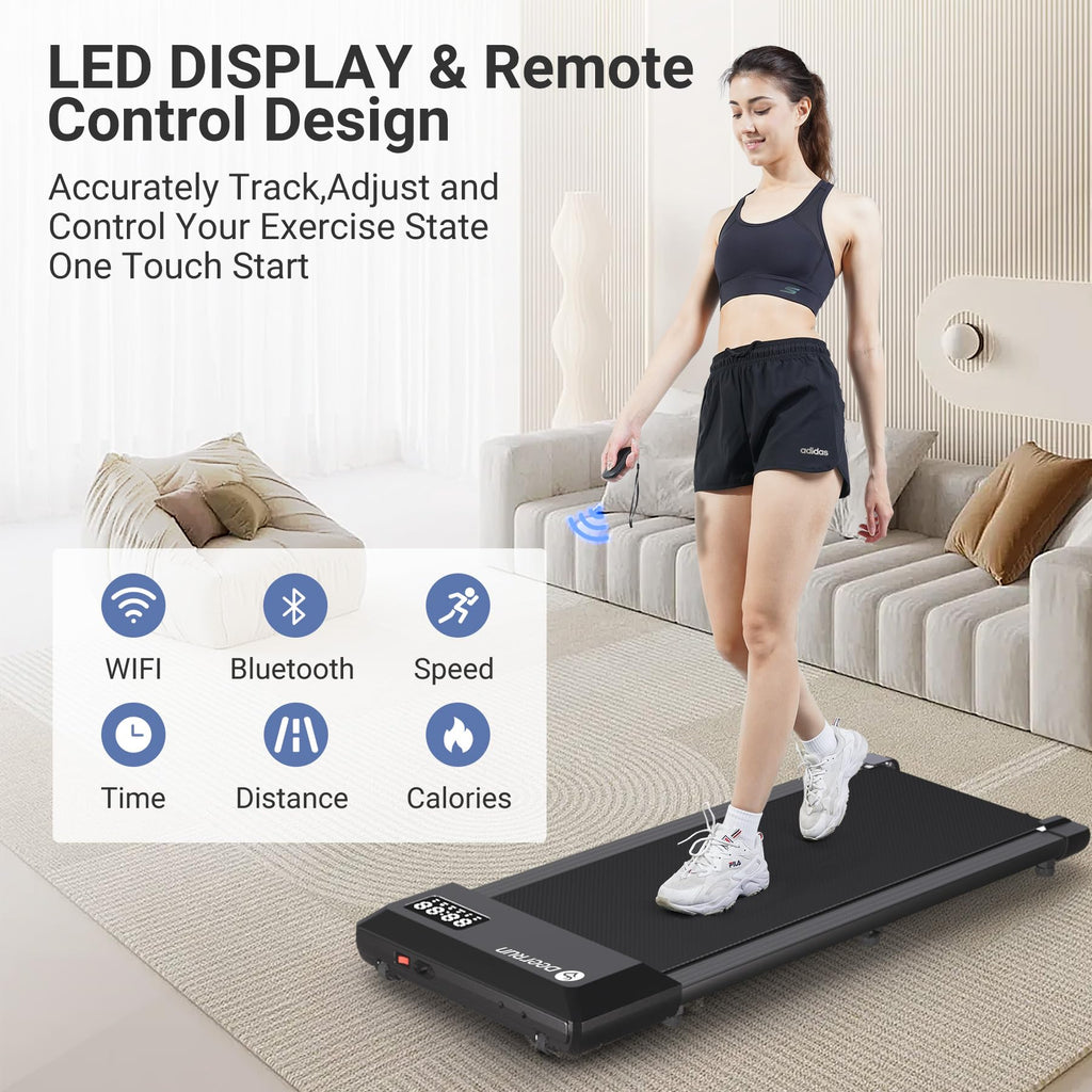 Deerrun Walking Pad, 2024 Upgrade Smart Under Desk Treadmill, Led Display & App/Remote Control, Treadmills For Home, Low Noise K
