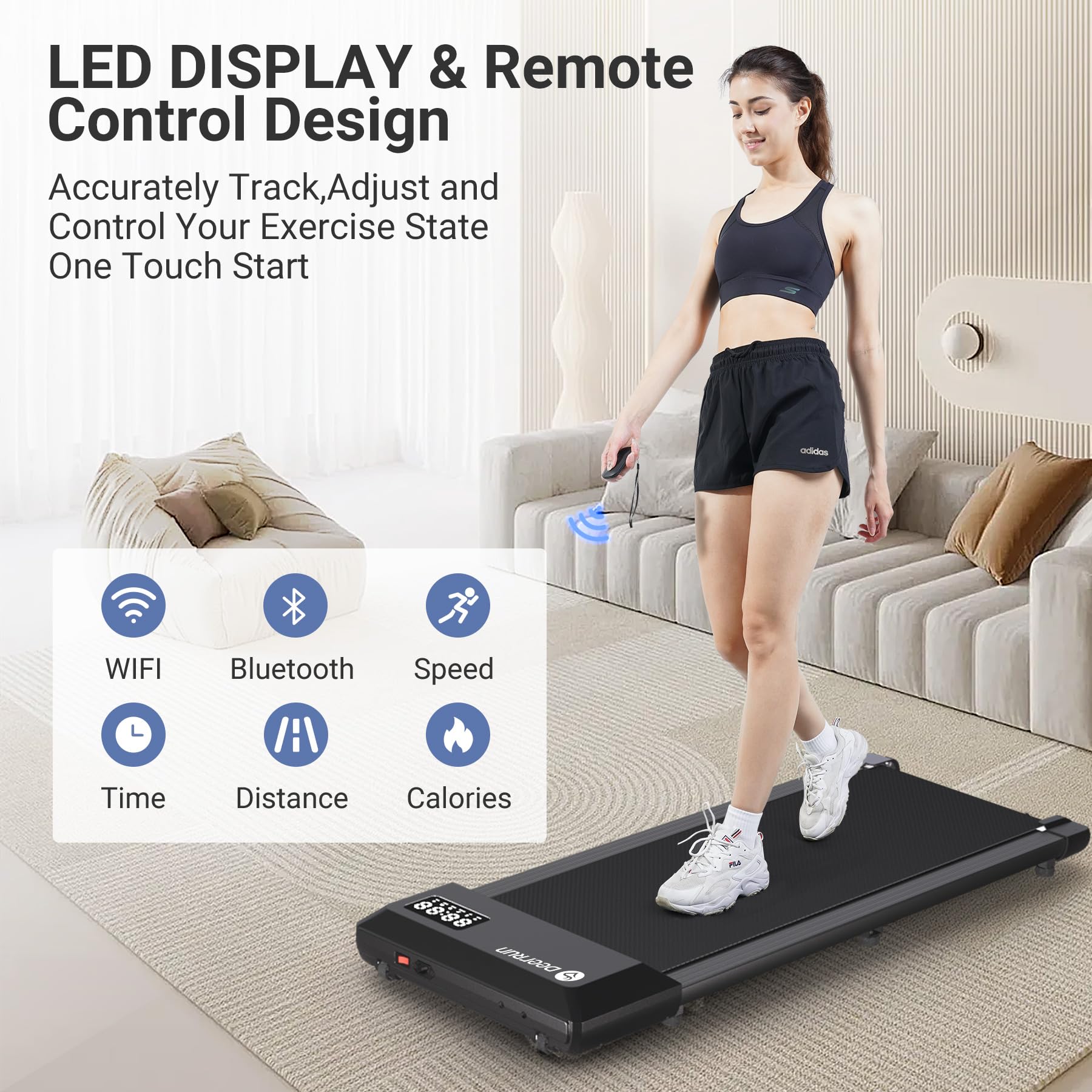 Deerrun Walking Pad, 2024 Upgrade Smart Under Desk Treadmill, Led Display & App/Remote Control, Treadmills For Home, Low Noise K