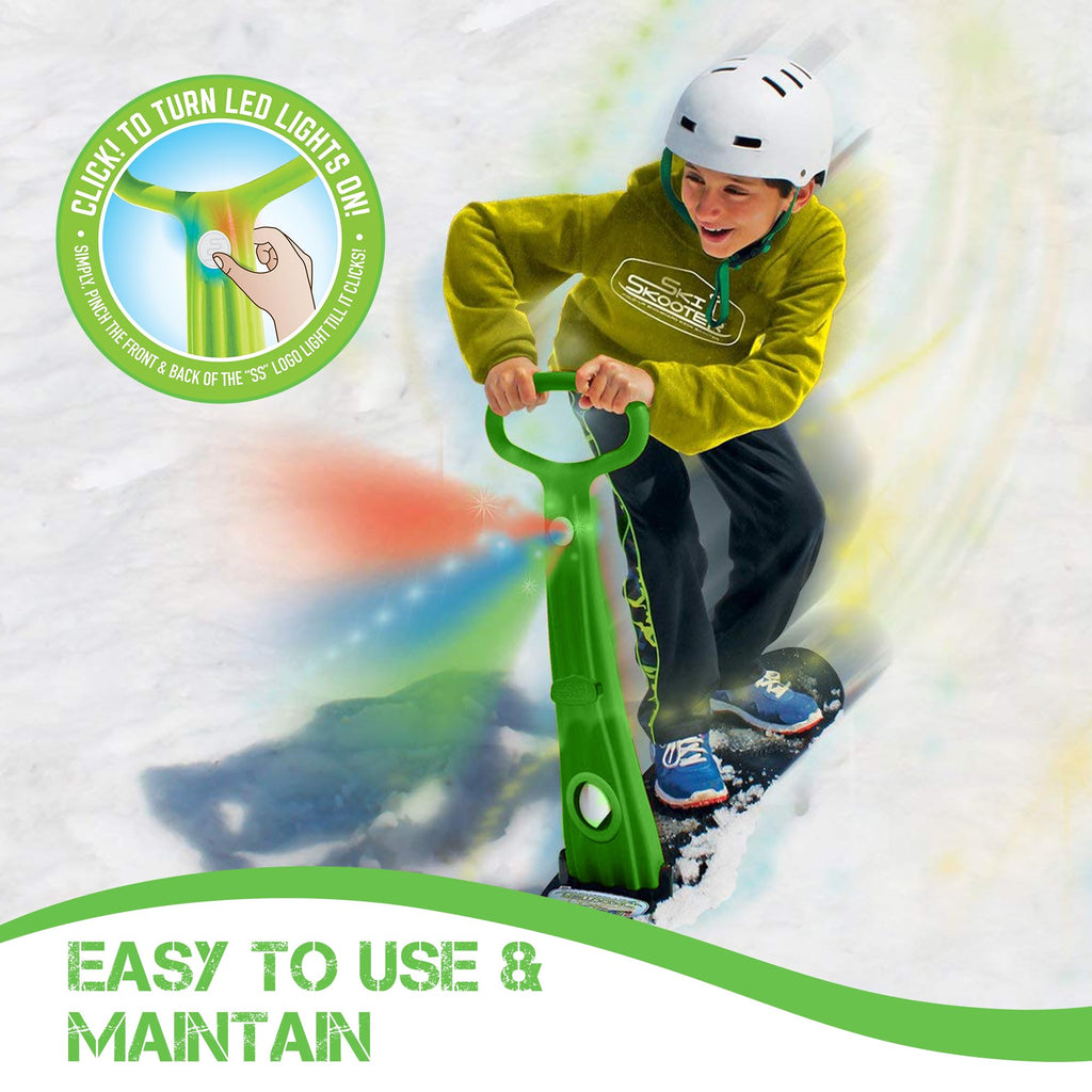 Geospace Original Winter Fun Ski Skooter Sled With Single Led Light: Fold-Up Portable Snowboard Kick-Scooter Sled For Use On Sno