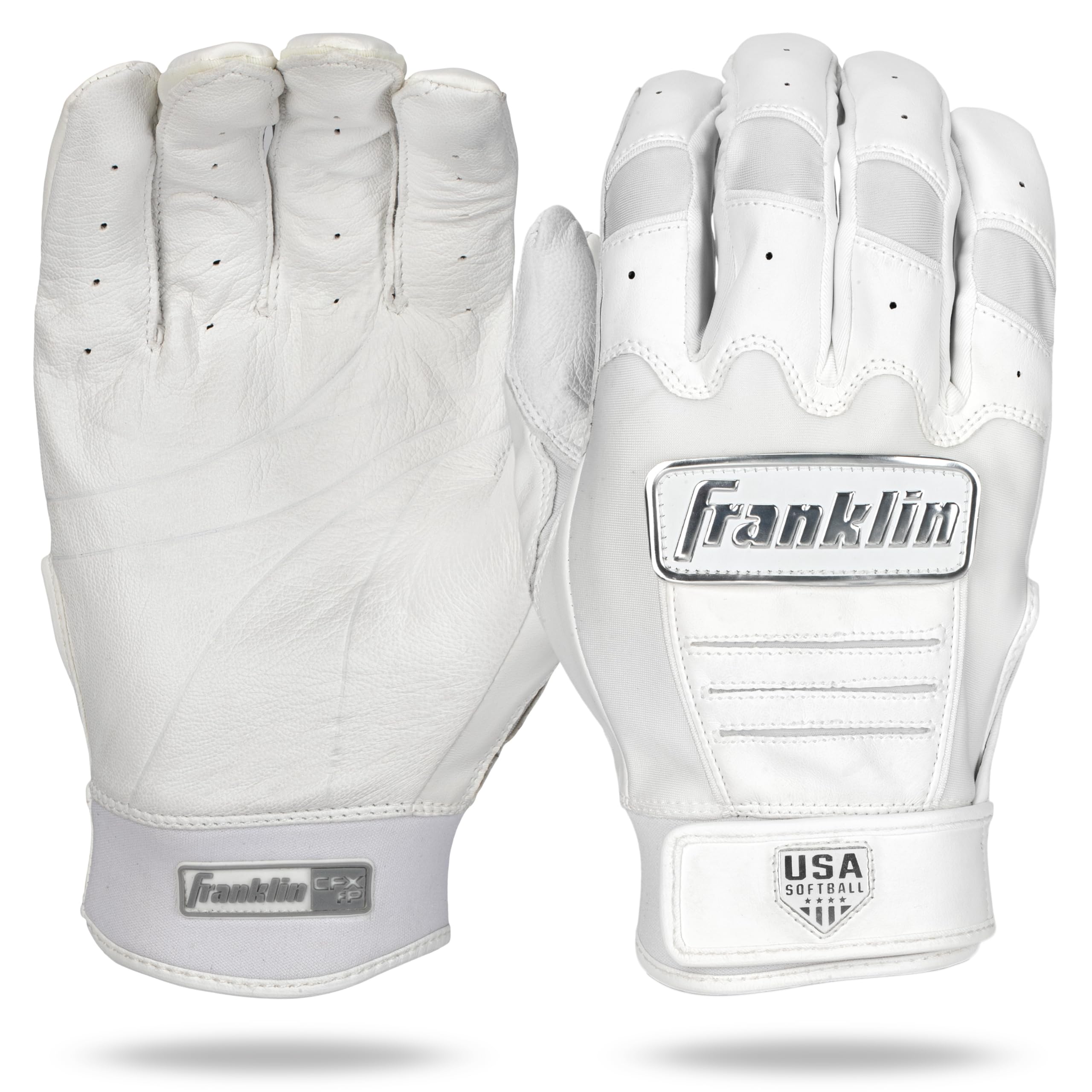Franklin Sports Cfx Fp Softball Batting Gloves Pair, Women'S X-Large, White/Chrome