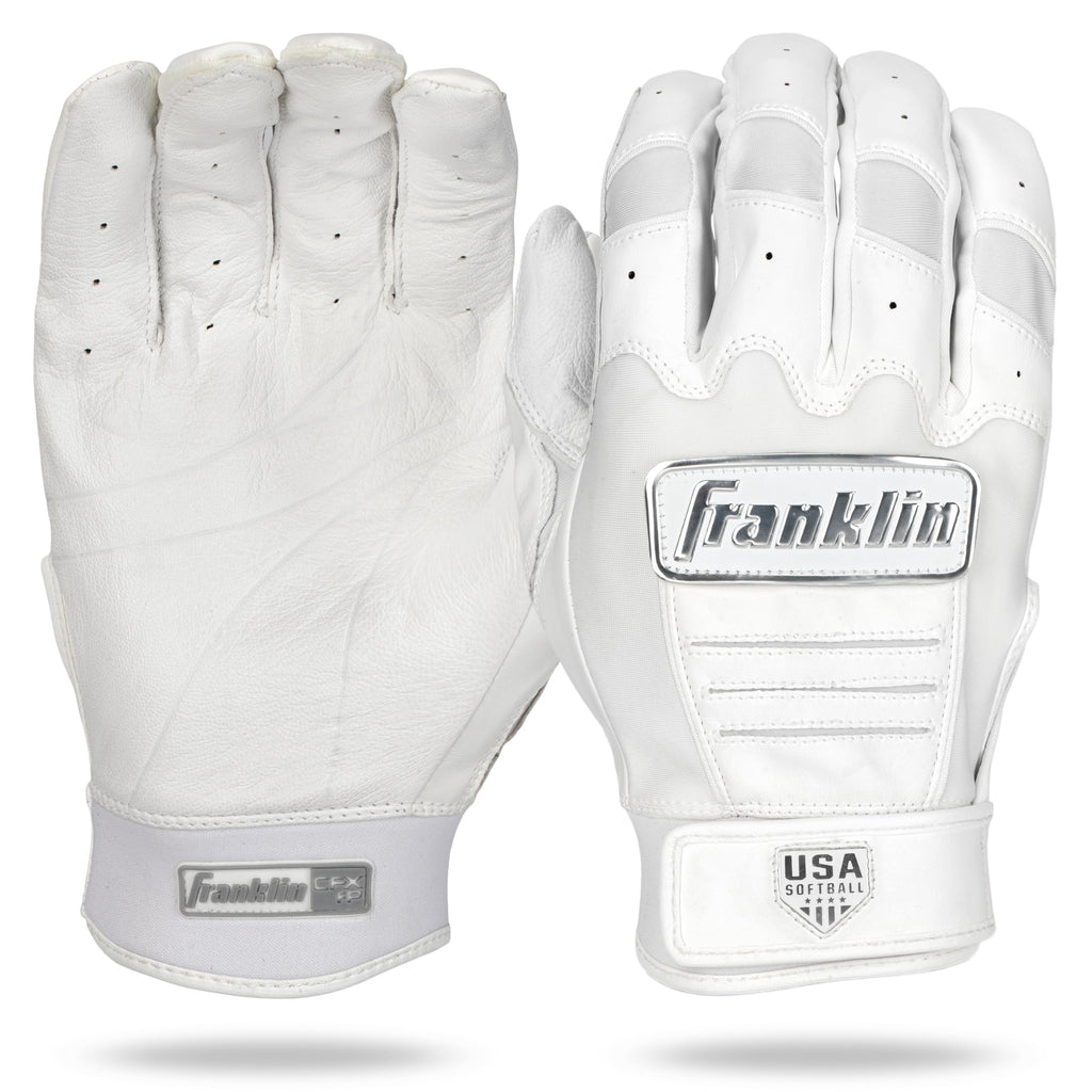 Franklin Sports Cfx Fp Softball Batting Gloves Pair, Women'S Large, White/Chrome